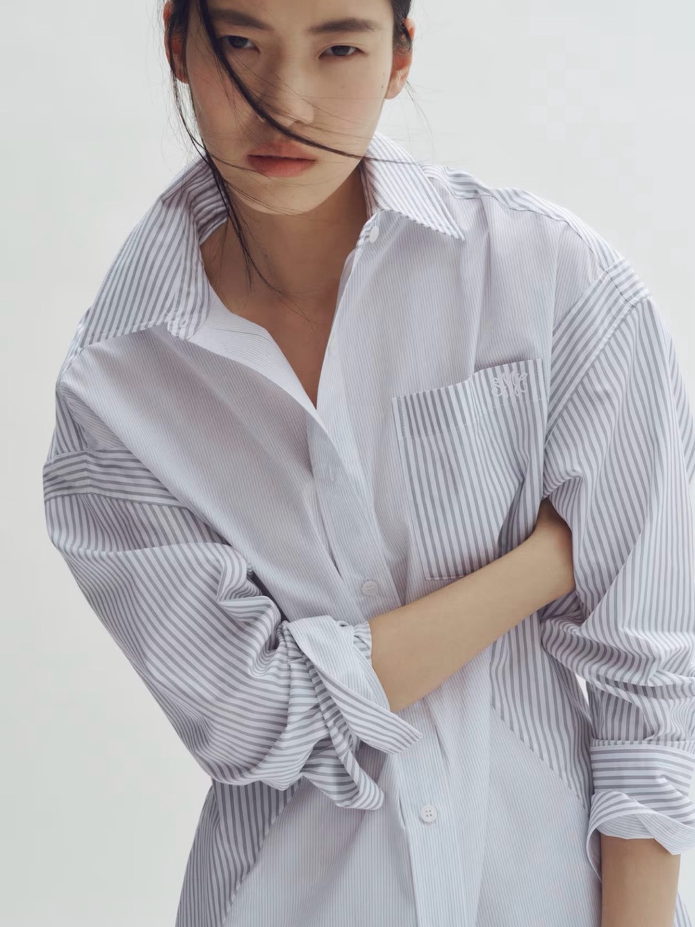 Cotton Poplin Striped Shirt Dress - Casual Button-Down - Picture 3 of 8
